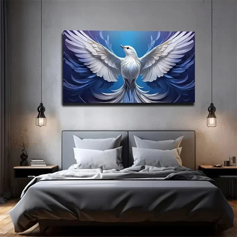 Elegant White Dove Wall Art Canvas Office Home Room Framed 80x45cm