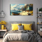 Serene Beach Scene with Wooden Wall Art Canvas Office Home Room Framed 120x60cm