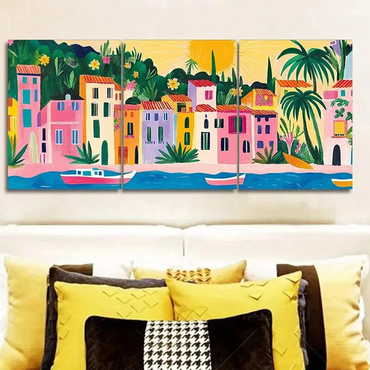 3pcs Modern Coastal City Art Metal Print Ready to Hang Art