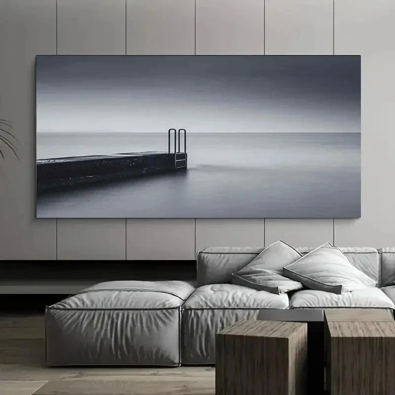 Black & White Seascape Wall Art Canvas Office Home Room Framed 120x60cm