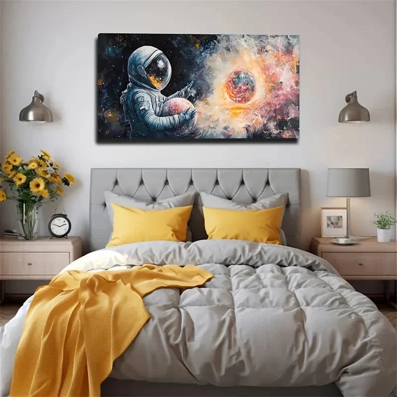 Vibrant Galaxy Astronaut Space Wall Art Canvas Office Home Room Framed 80x45cm