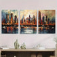 3pcs Vibrant New York Skyline with Bridge Metal Print Ready to Hang Art