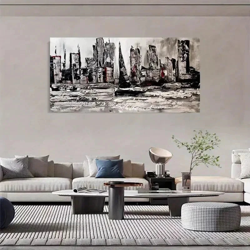 Gray Abstract City And Seascape Wall Art Canvas Office Home Room Framed 120x60cm