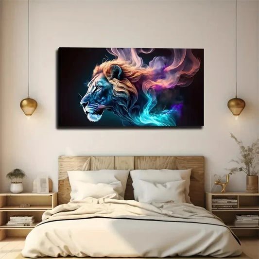 Magical Lion's Head Interior Wall Art Canvas Office Home Room Framed 120x60cm
