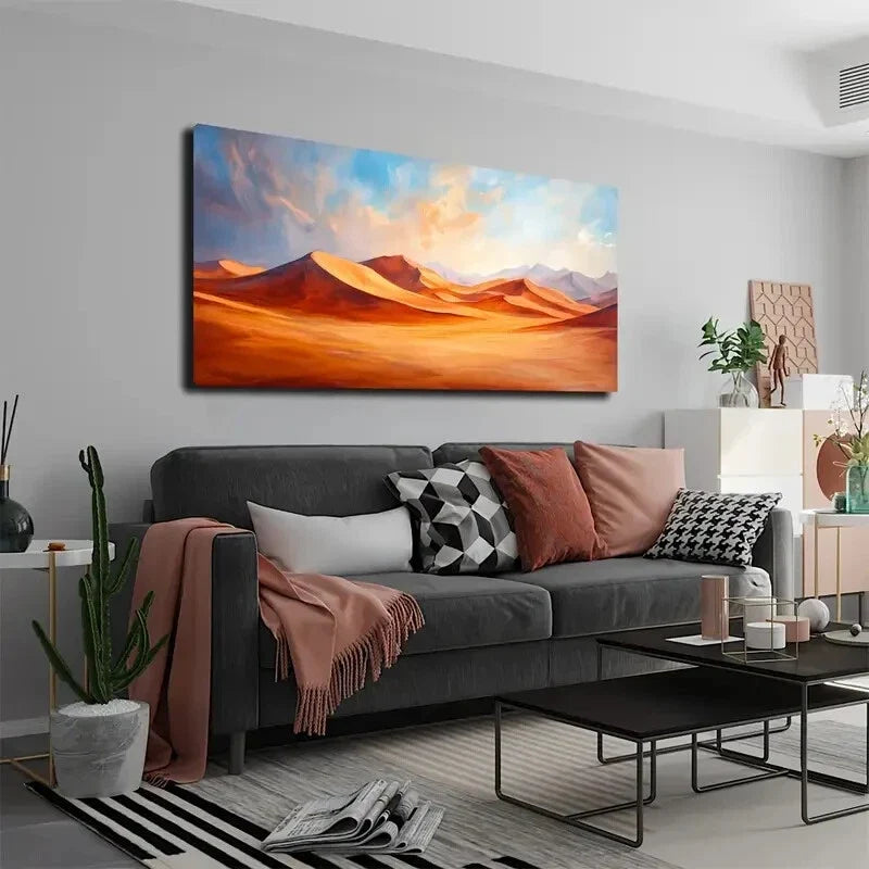 Vibrant Orange & Red Sand Dunes Wall Art Canvas Office Home Room Framed 120x60cm