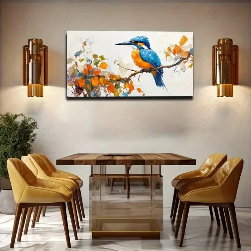 Blue And Orange Bird Creative Wall Art Canvas Office Home Room Framed 80x45cm