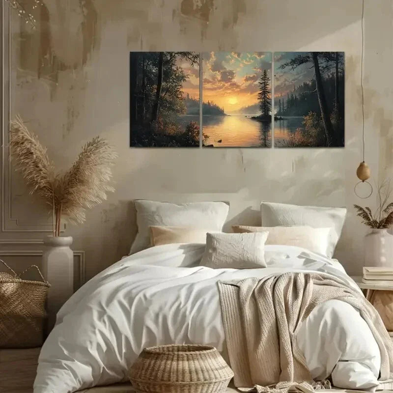 3pcs Shimmering Morning Light Reflections Wall Art Set Canvas Framed 40x60cm - High Quality Print 100% Australian Made Wall Canvas Ready to Hang