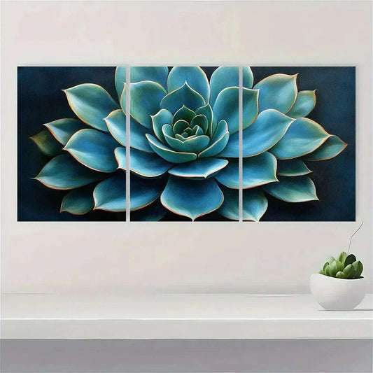 3pcs Green Plant Oil Painting Metal Print Ready to Hang Art