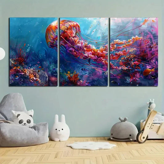 3pcs Oceanic Wonder Vibrant Coral Reef Metal Print Ready to Hang Art