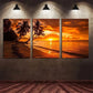 3pcs A Sunset on The Beach with Palm Trees Metal Print Ready to Hang Art
