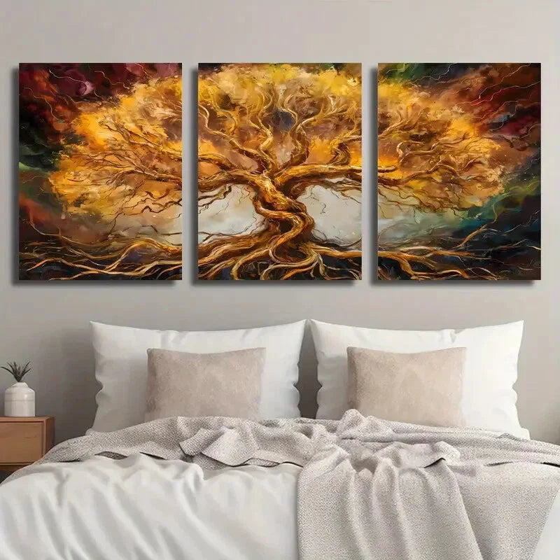3pcs Golden Style Tree Decorative Wall Art Set Canvas Framed 40x60cm - High Quality Print 100% Australian Made Wall Canvas Ready to Hang