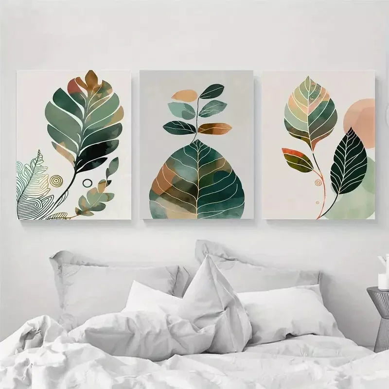 3pcs Bohemian Mid-Century Modern Style Wall Art Set Canvas Framed 40x60cm - High Quality Print 100% Australian Made Wall Canvas Ready to Hang
