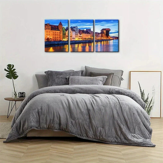 3pcs Wisla River Poland Cityscape Modern Metal Print Ready to Hang Art