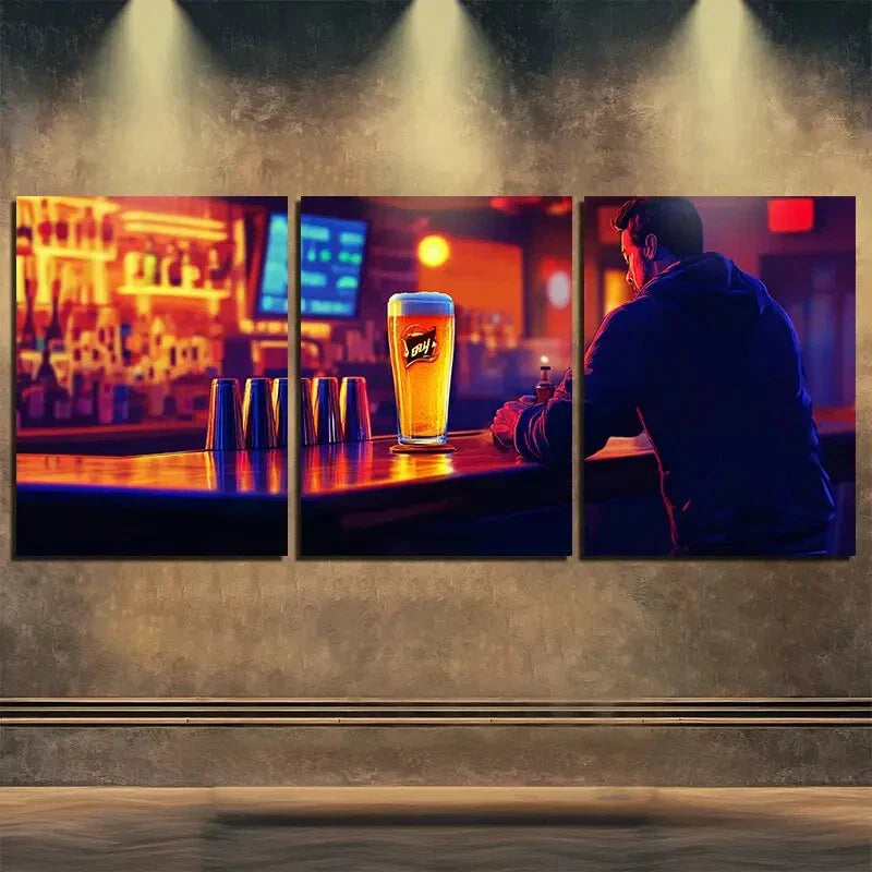 3pcs Dark Alone Colorful Bar Scene Perfect Wall Art Set Canvas Framed 40x60cm - High Quality Print 100% Australian Made Wall Canvas Ready to Hang