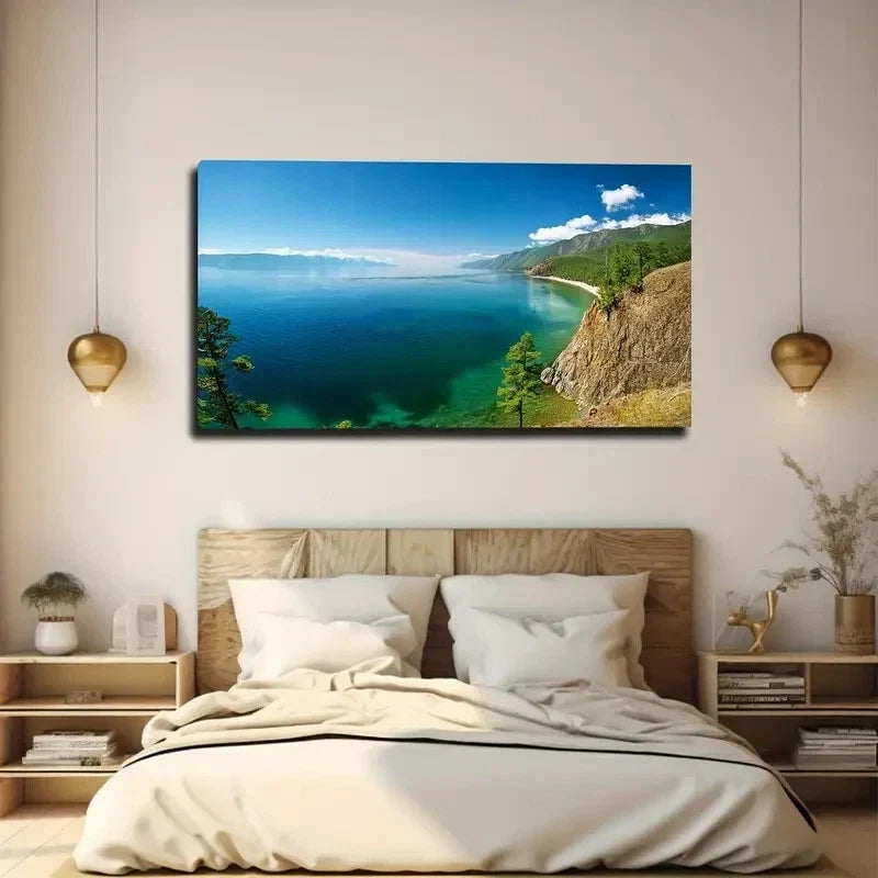 Blue Sea Clear Sky Wall Art Canvas Office Home Room Framed 80x45cm