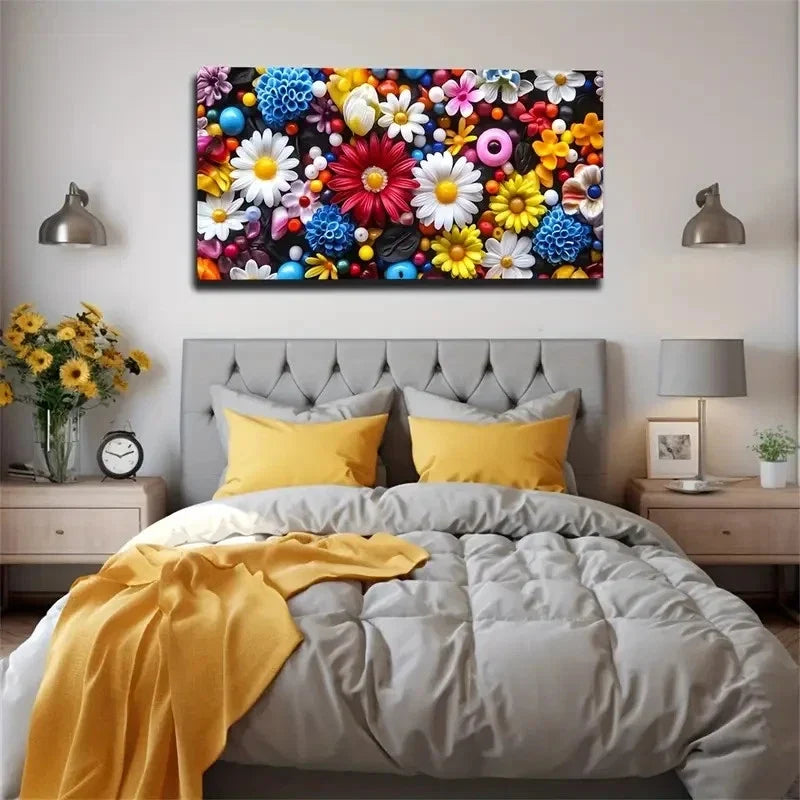 Various Colored Flowers Wall Art Canvas Office Home Room Framed 80x45cm