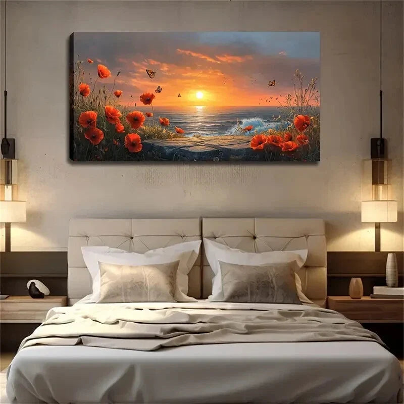 Sunset Over The Sea Vibrant Wall Art Canvas Office Home Room Framed 120x60cm