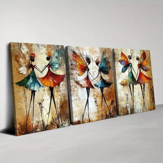 3pcs Charming Vintage Abstract Confident Dancer Wall Art Set Canvas Framed 40x60cm - High Quality Print 100% Australian Made Wall Canvas Ready to Hang