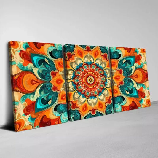 3pcs Vibrant Pattern Bohemian Mandala Design Wall Art Set Canvas Framed 40x60cm - High Quality Print 100% Australian Made Wall Canvas Ready to Hang