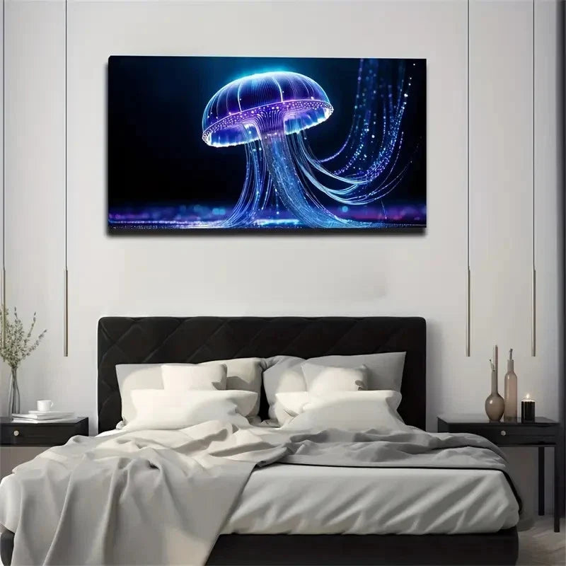Neon Blue & Pink Accents Wall Art Canvas Office Home Room Framed 80x45cm