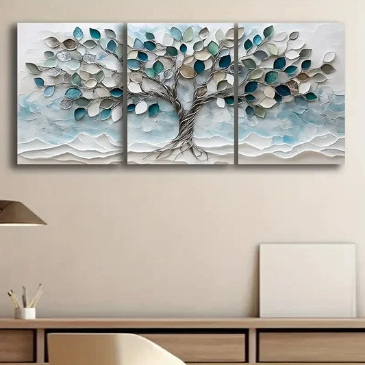 3pcs Modern Tree of Life Painting Metal Print Ready to Hang Art