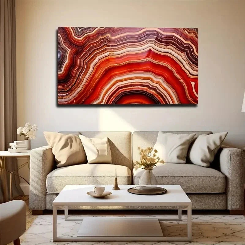 Vibrant Red & Brown Striped Wall Art Canvas Office Home Room Framed 120x60cm