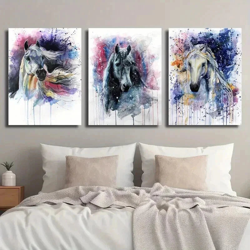 3pcs Colorful Abstract Horse Painting Wall Art Set Canvas Framed 40x60cm - High Quality Print 100% Australian Made Wall Canvas Ready to Hang
