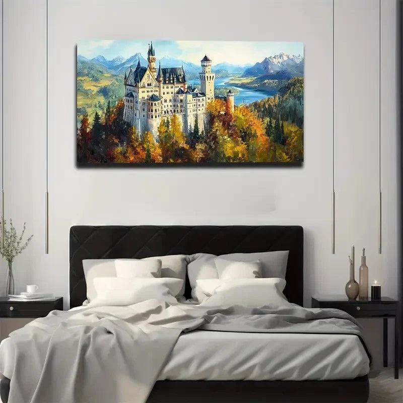 Fairy Tale Dream Castle Wall Art Canvas Office Home Room Framed 80x45cm