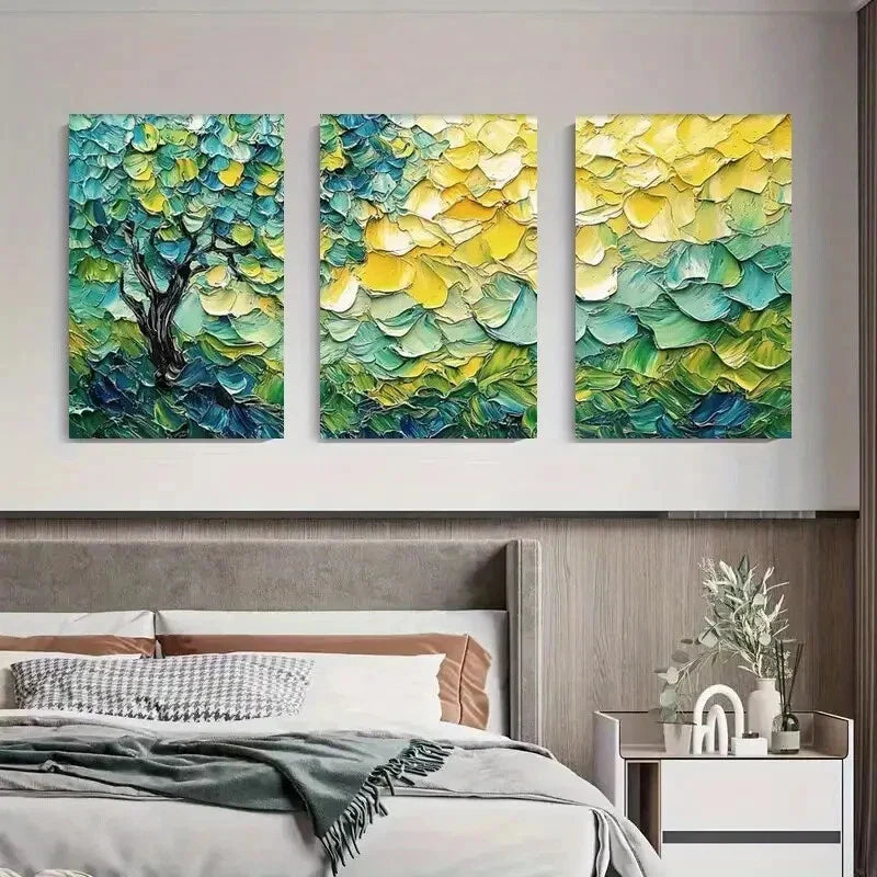 3pcs Abstract Tree Floral Nature Vibrant Colors Metal Print Ready to Hang Art