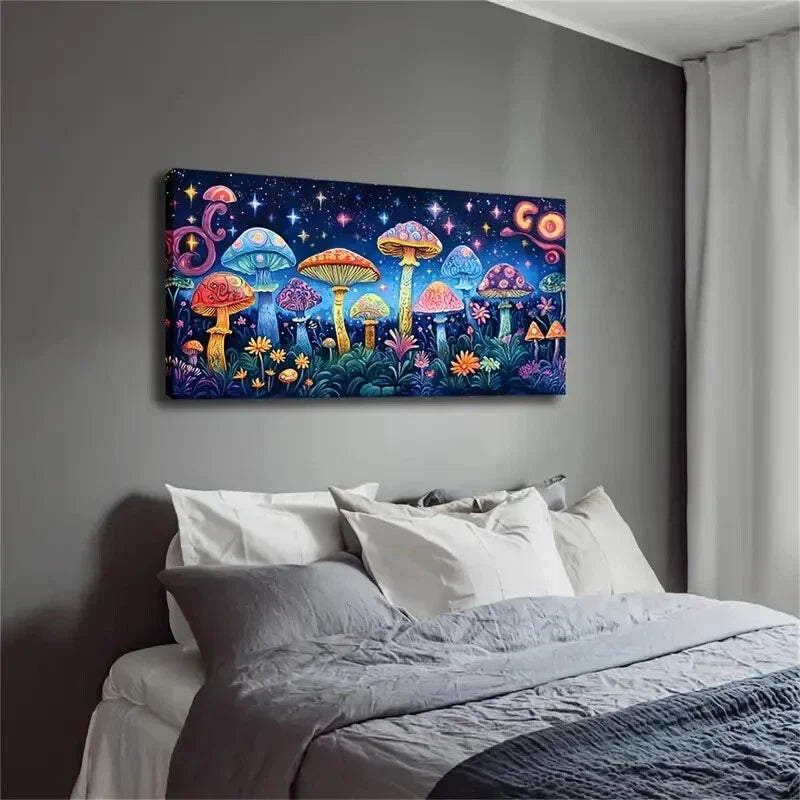 A Dreamy Mushroom Focrest Night Wall Art Canvas Office Home Room Framed 120x60cm