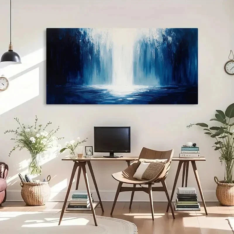 Blue Tones Light Reflection Wall Art Canvas Office Home Room Framed 120x60cm