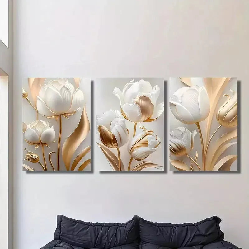 3pcs Modern Natural Scenery Tulip Flowers Wall Art Set Canvas Framed 40x60cm - High Quality Print 100% Australian Made Wall Canvas Ready to Hang