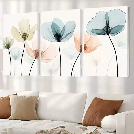 3pcs Modern Elegant Decorative Pastel Flowers Wall Art Set Canvas Framed 40x60cm - High Quality Print 100% Australian Made Wall Canvas Ready to Hang