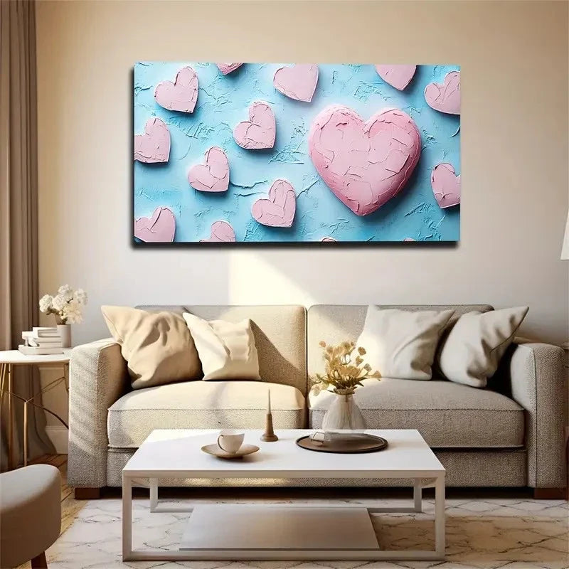 Pink Heart Pattern Love & Wall Art Canvas Office Home Room Framed 120x60cm