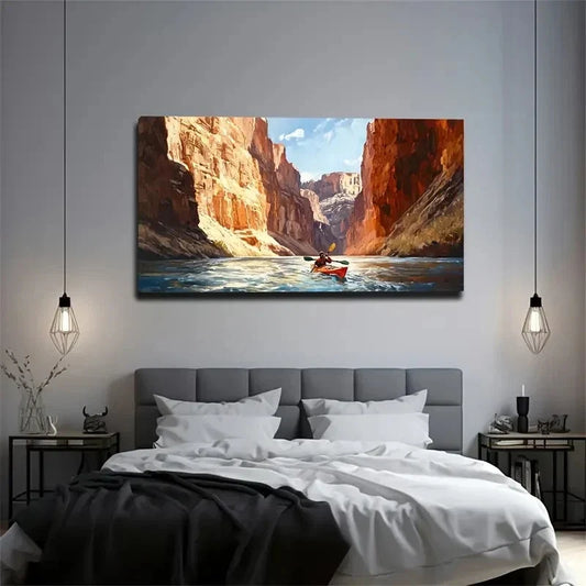 River Rafting In The Valley Wall Art Canvas Office Home Room Framed 120x60cm