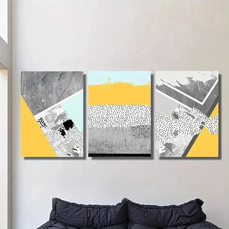 3pcs Yellow Gray Black Geometric Shapes Wall Art Set Canvas Framed 40x60cm - High Quality Print 100% Australian Made Wall Canvas Ready to Hang