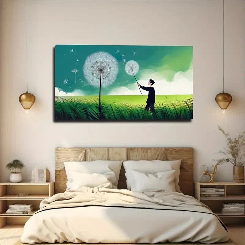 Dandelion Modern Wall Art Canvas Office Home Room Framed 80x45cm