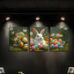 3pcs Nature Colourful Eggs White Flowers Metal Print Ready to Hang Art