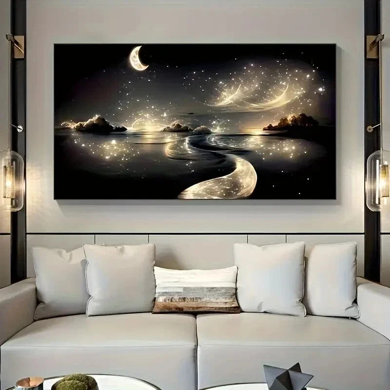 Dreamy River Starry Night Wall Art wall canvas office home room framed 120x60cm