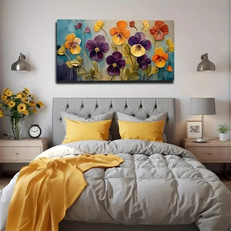 Depicting Color Pansy Flowers Wall Art Canvas Office Home Room Framed 120x60cm