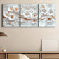 3pcs Abstract Charming Flowers White Yellow Metal Print Ready to Hang Art