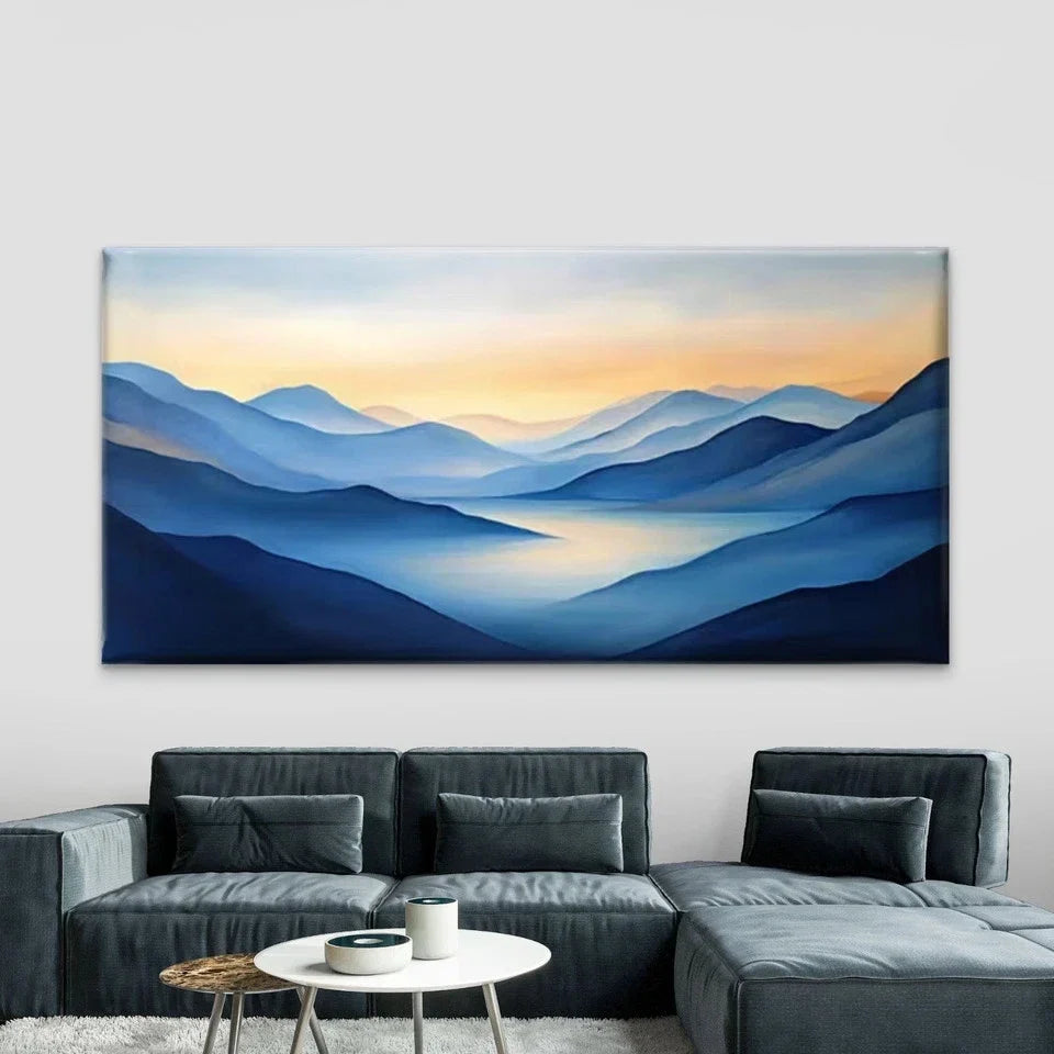 Abstract Mountain Scenery Wall Art Canvas Office Home Room Framed 80x45cm