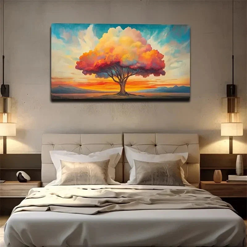 Abstract Cloud Tree Interior Wall Art Canvas Office Home Room Framed 120x60cm