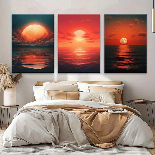 3pcs Sunset Light Falls on The Sea Metal Print Ready to Hang Art