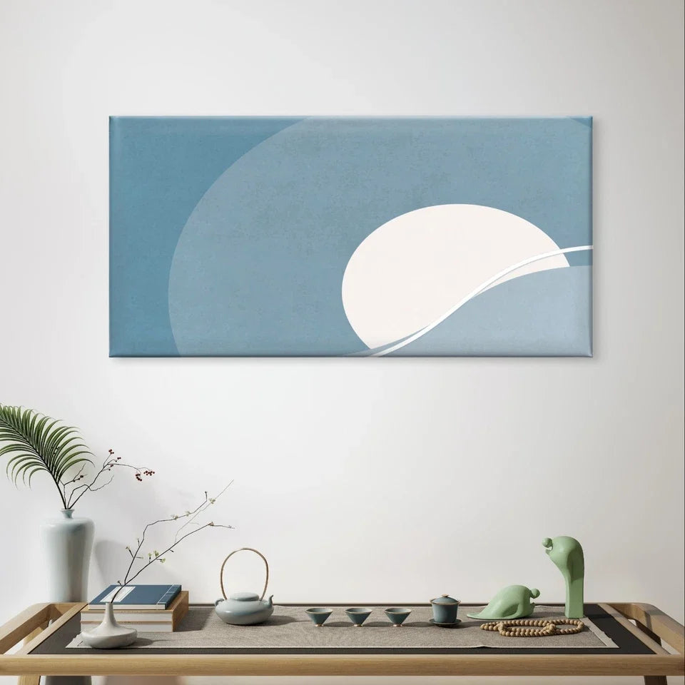 Soothing Blue Abstract Landscape Sun Wall Art Canvas Office Home Framed 120x60cm