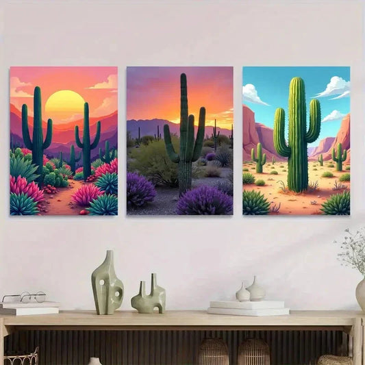 3pcs Vibrant Desert Sunset Colorful Metal Print Ready to Hang Art