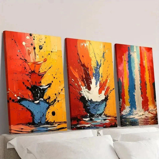 3pcs Abstract Color Oil Painting Texture Wall Art Set Canvas Framed 40x60cm - High Quality Print 100% Australian Made Wall Canvas Ready to Hang