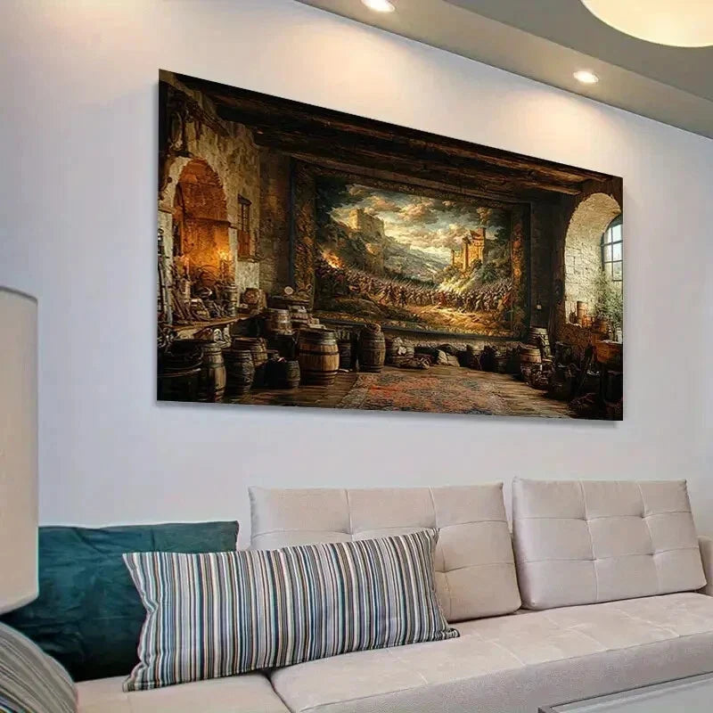 Tapestry Depicts Great Battle Wall Art Canvas Office Home Room Framed 80x45cm