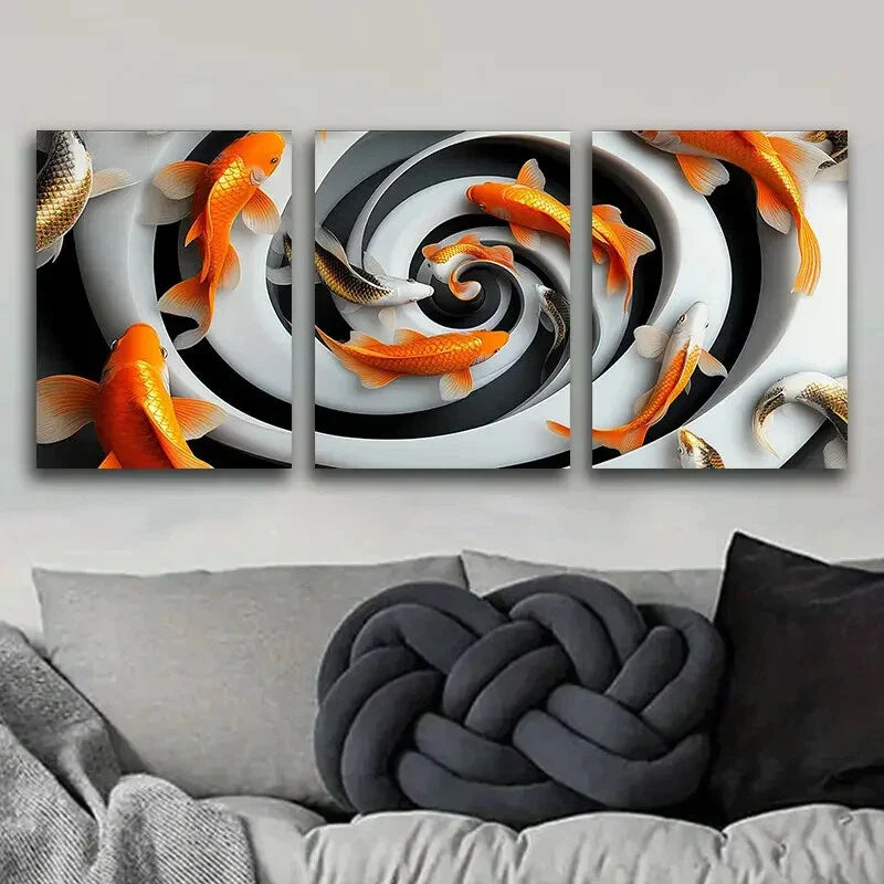 3pcs Goldfish Vortex Orange Sky Perfect Wall Art Set Canvas Framed 40x60cm - High Quality Print 100% Australian Made Wall Canvas Ready to Hang