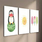 3pcs Baby Penguin on Watermelon Summer Popsicle Wall Art Set Canvas Framed 40x60cm - High Quality Print 100% Australian Made Wall Canvas Ready to Hang